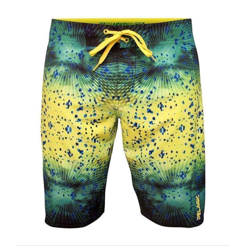 Pelagic Sharkskin Psycho Dorado Green Swimming Fishing Board Shorts Men's 36